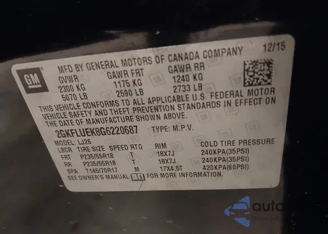 2016 GMC Terrain Slt from USA, damaged, VIN 2GKFLUEK8G6220687